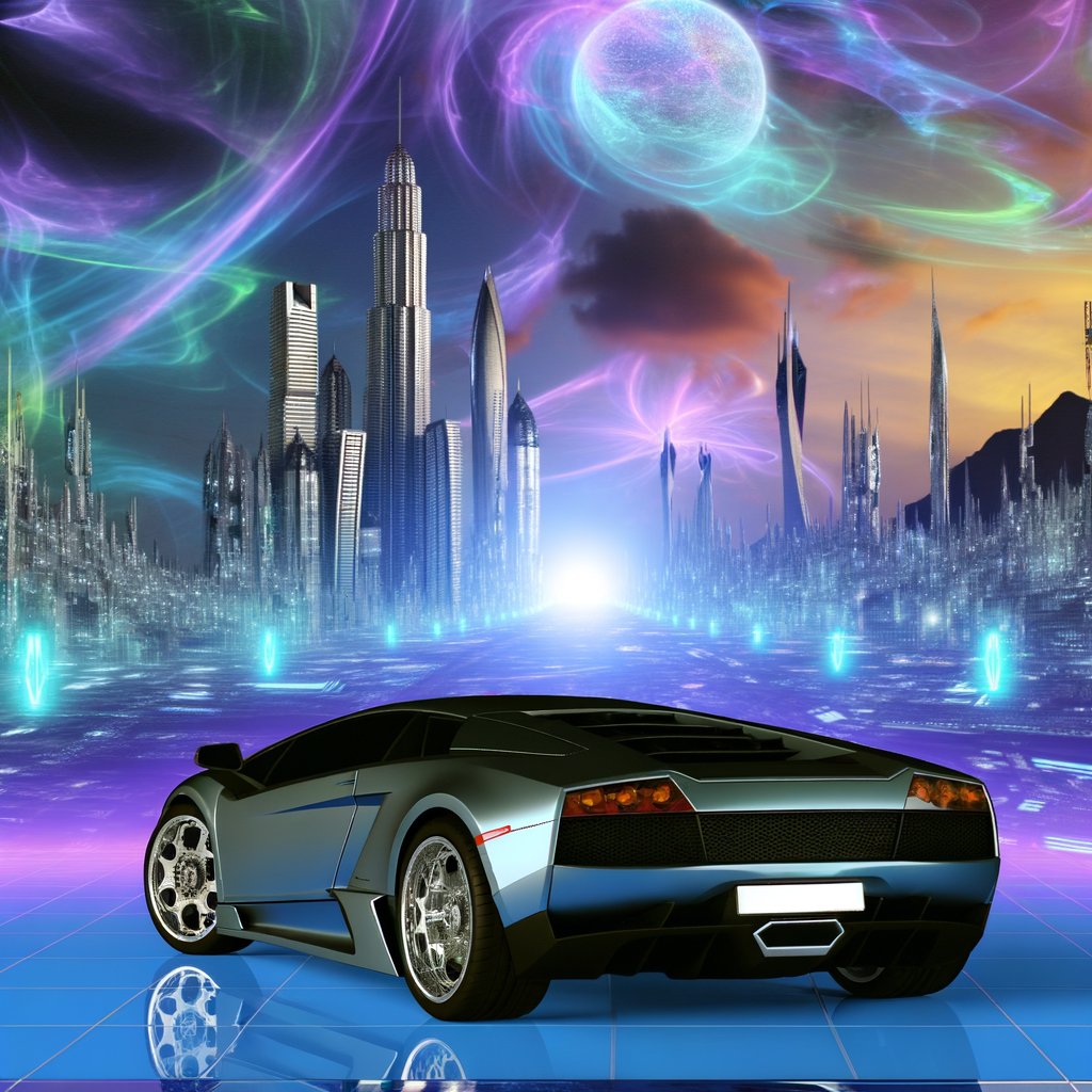 Sleek Lamborghini supercar on futuristic landscape.