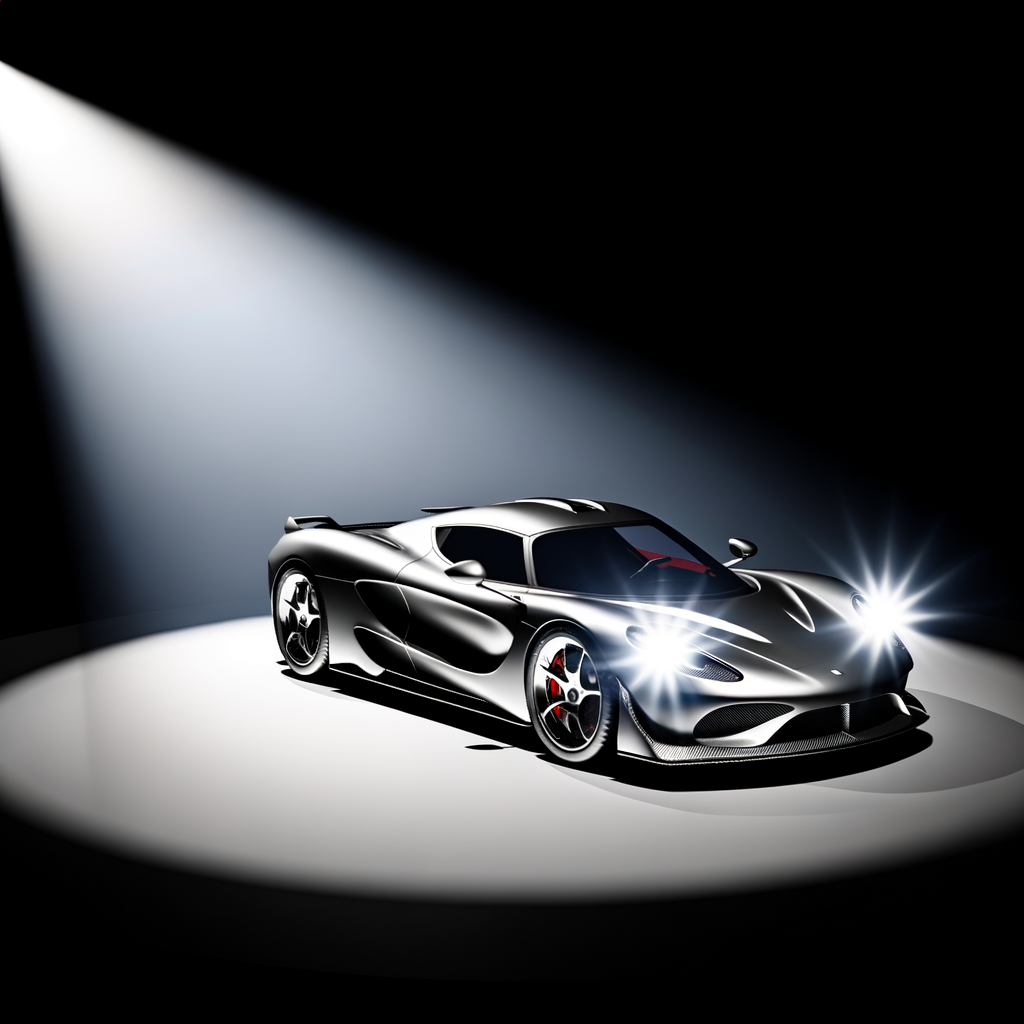 Sleek Lamborghini supercar under dynamic spotlight.