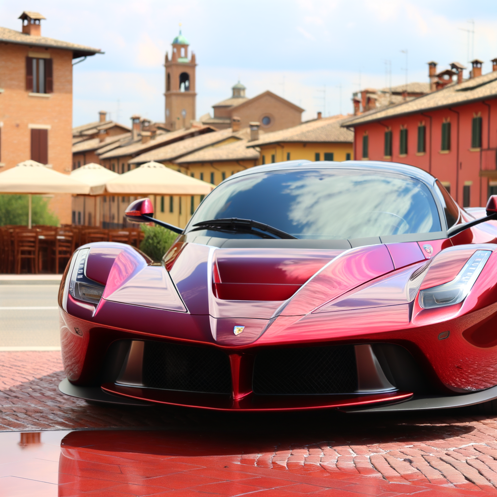 4K Ferrari supercar gleaming in Maranello.