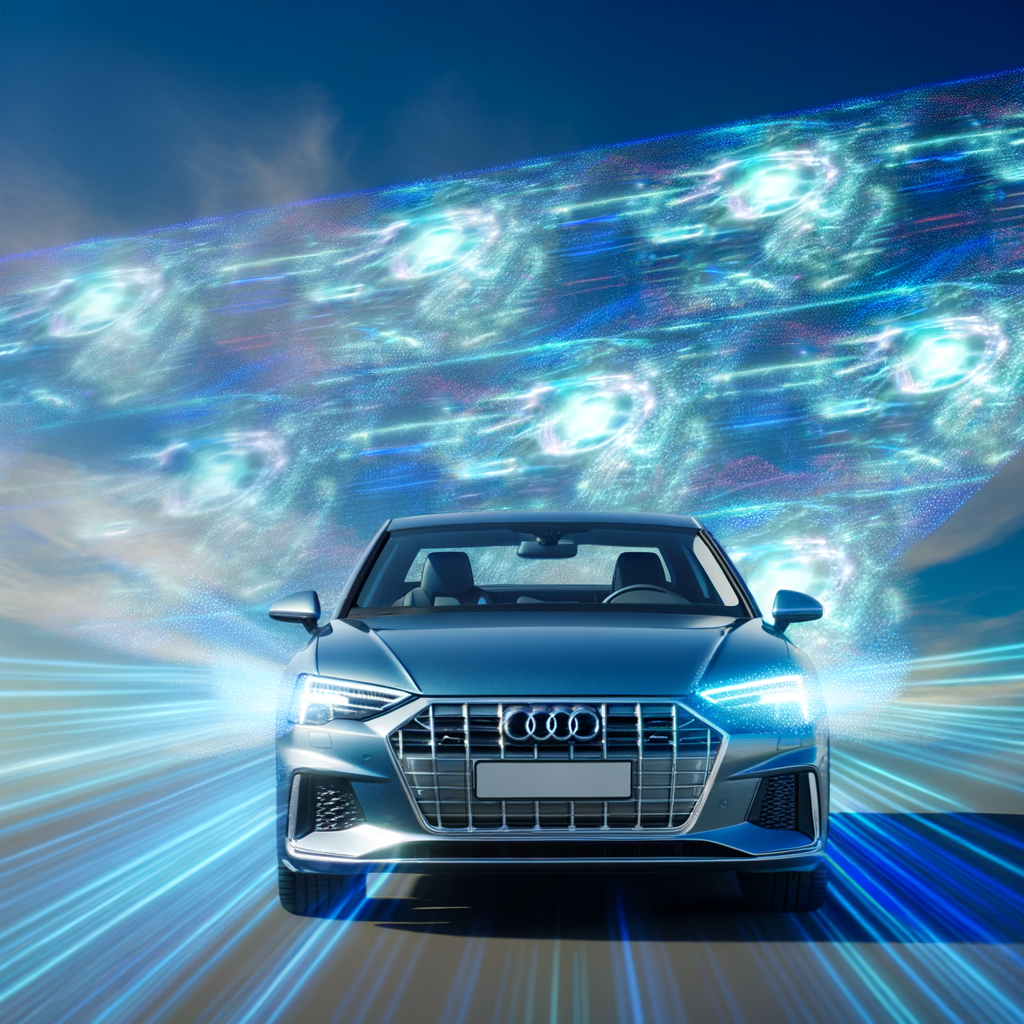 Audi car with futuristic AI holograms.