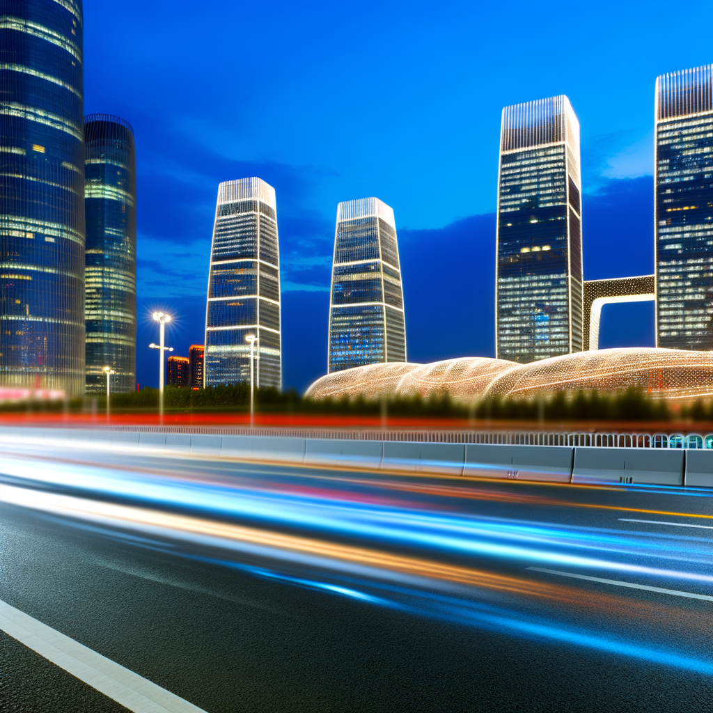 Electric cars illuminate China's urban skyline.