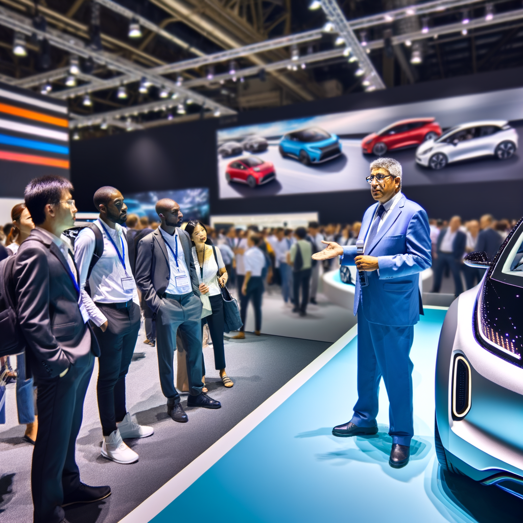 Electric cars showcasing future at auto show.