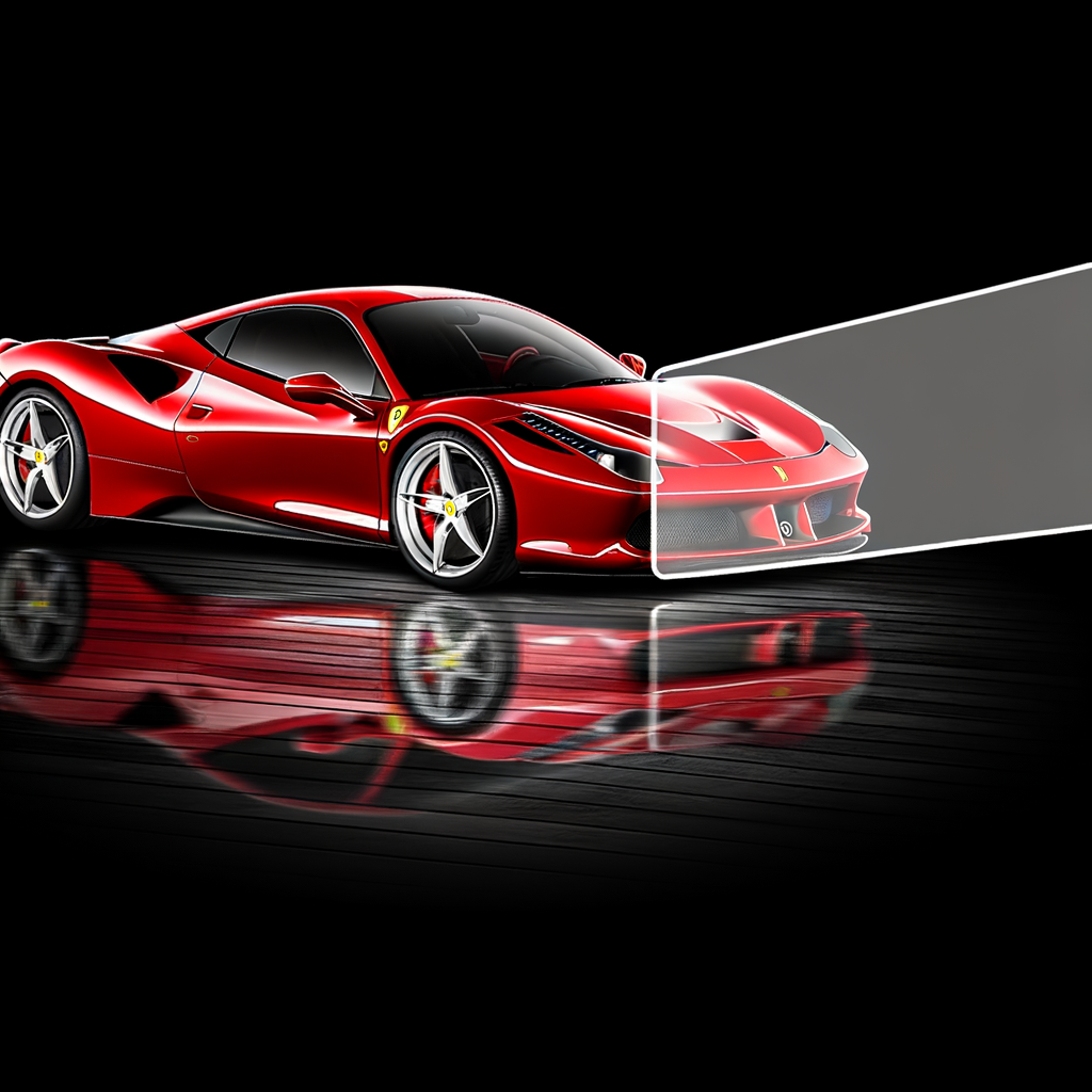 Ferrari supercar, sleek design, roaring speed.