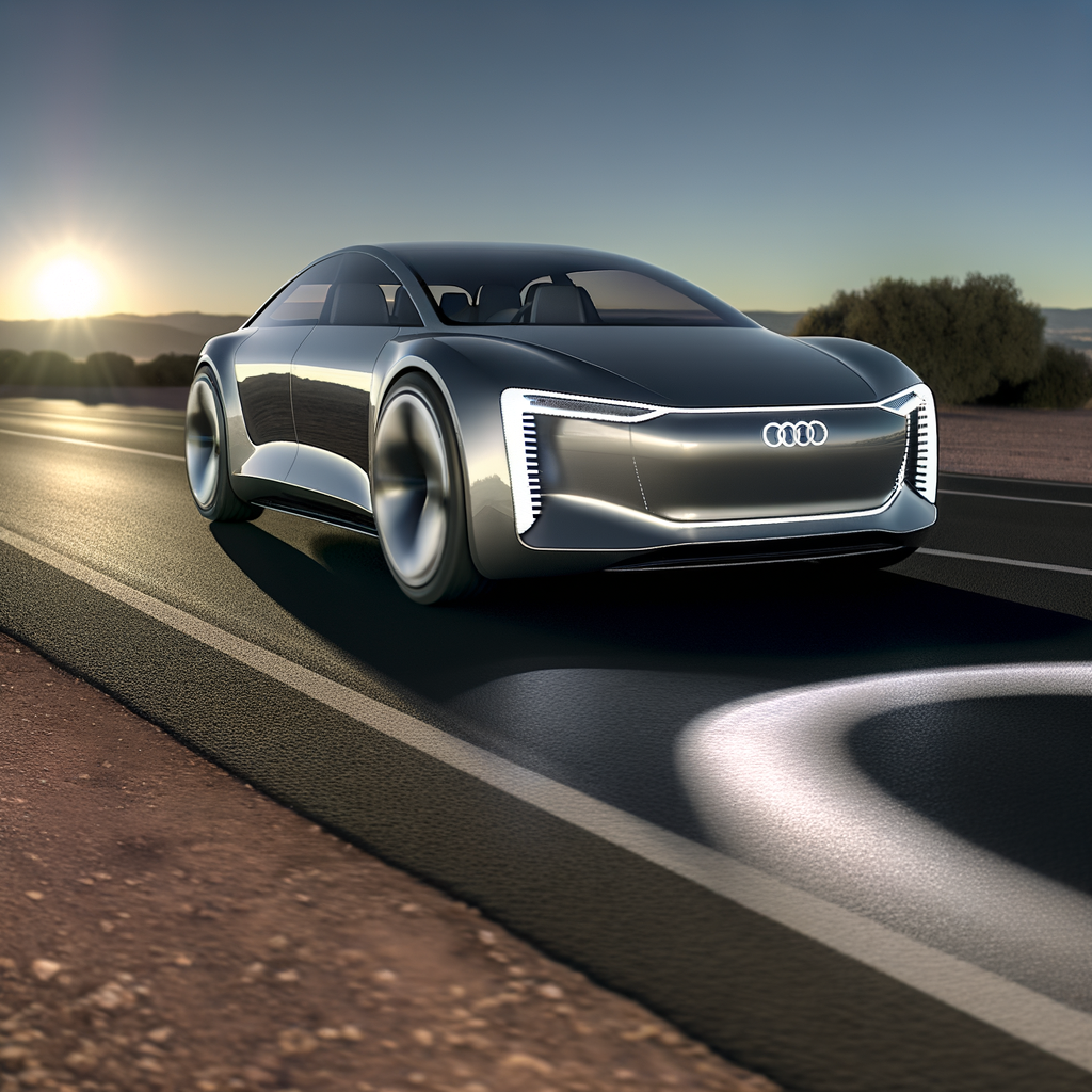 Futuristic Audi electric car on road.