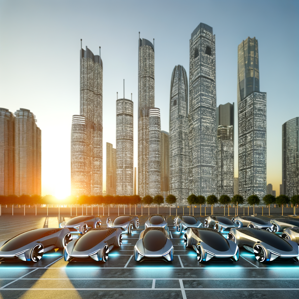 Futuristic cars charging, networking, driving autonomously.