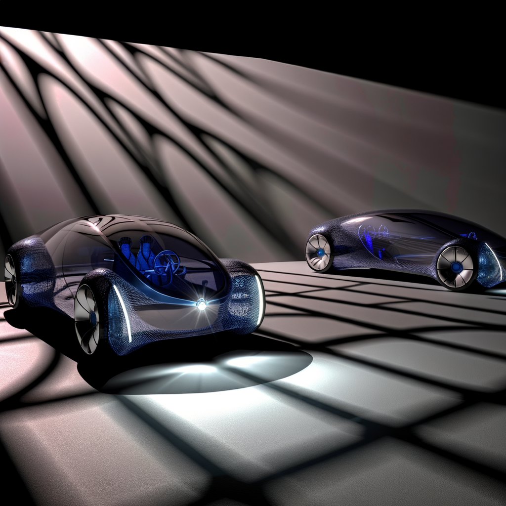 Futuristic cars innovate in a tech-driven world.