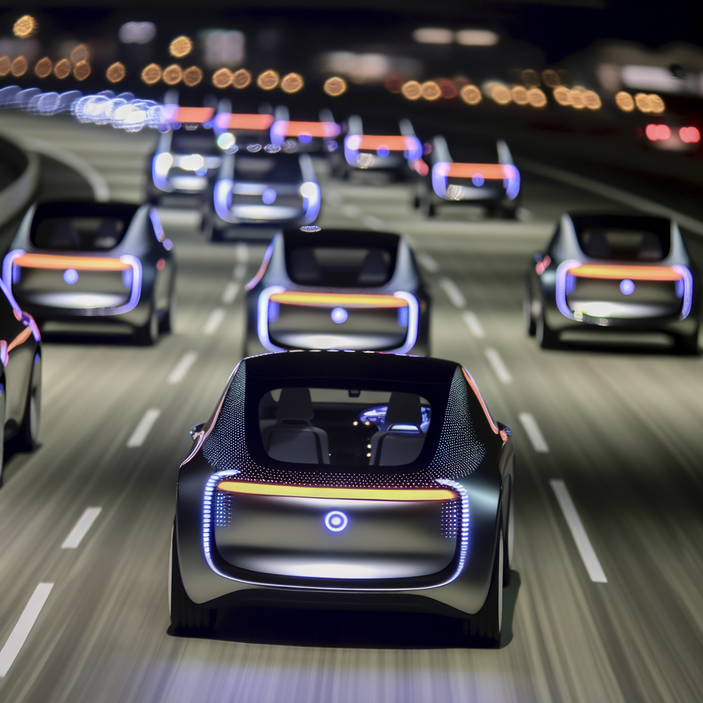 Futuristic cars showcasing innovation on highway.