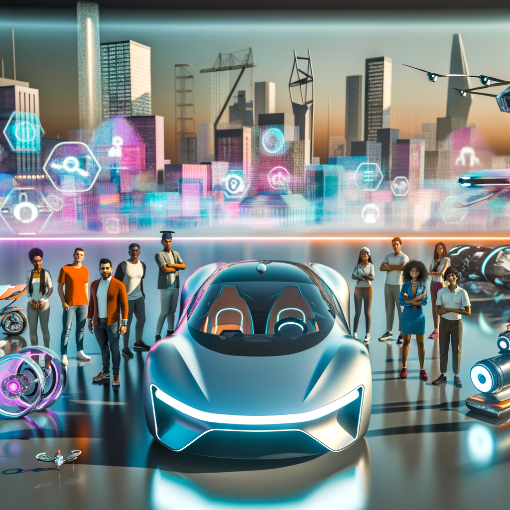 Futuristic cars, technology, and satisfied customers.