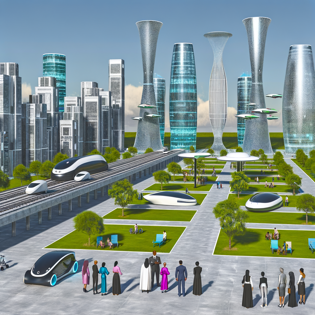 Futuristic cityscape with diverse mobility solutions.