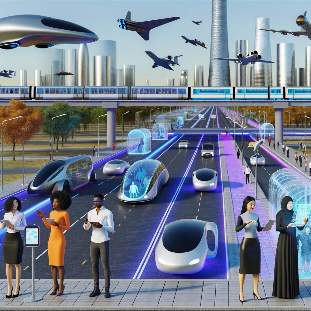 Futuristic cityscape with diverse mobility options.