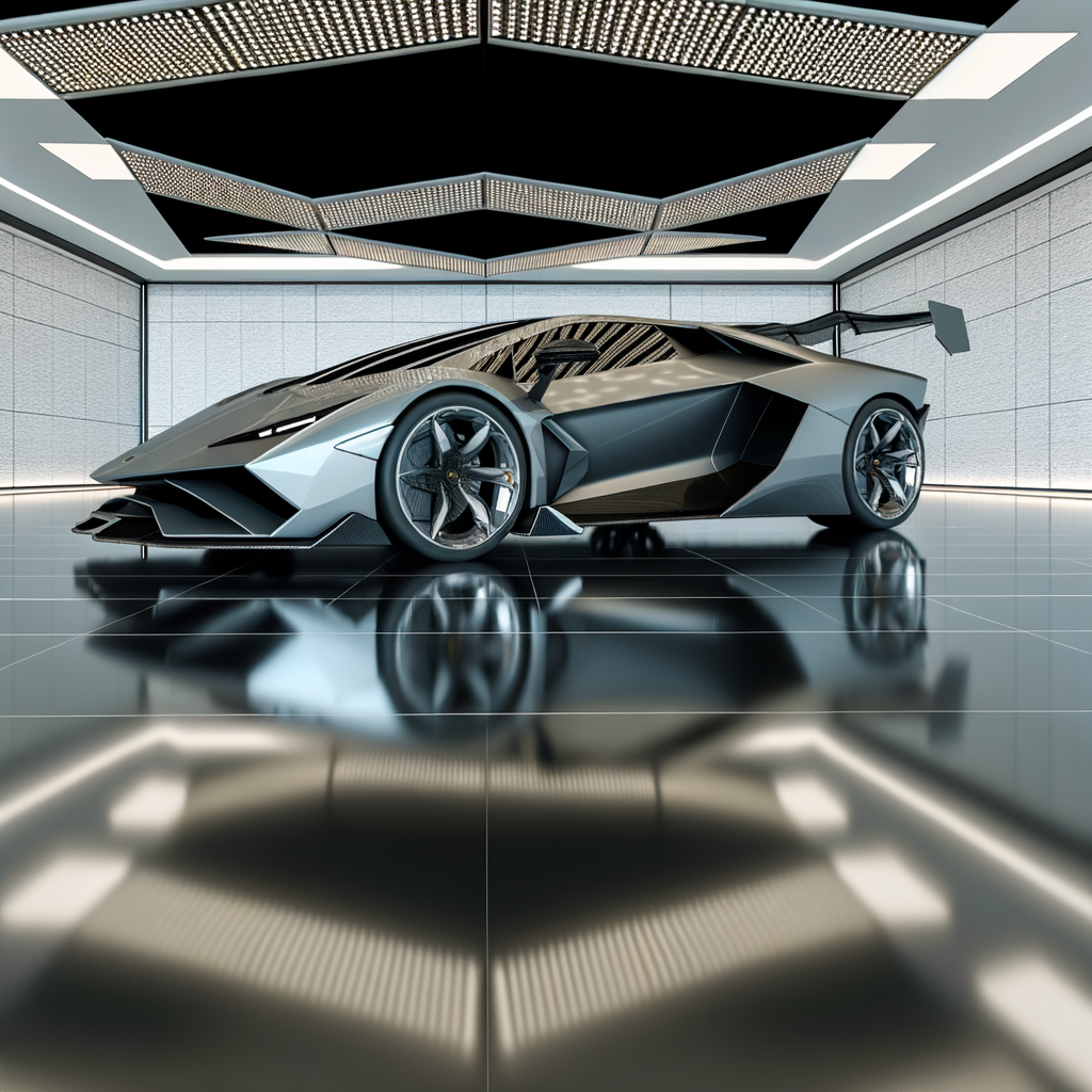 Lamborghini hybrid supercar in sleek showroom.