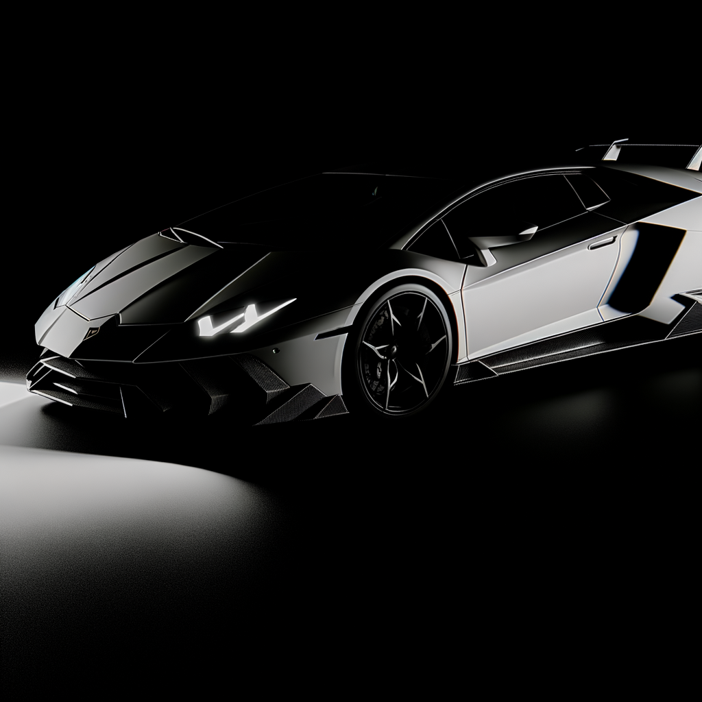 Sleek Lamborghini supercar in dramatic lighting.