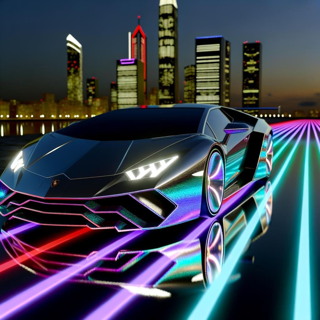 Sleek Lamborghini supercar on futuristic road.