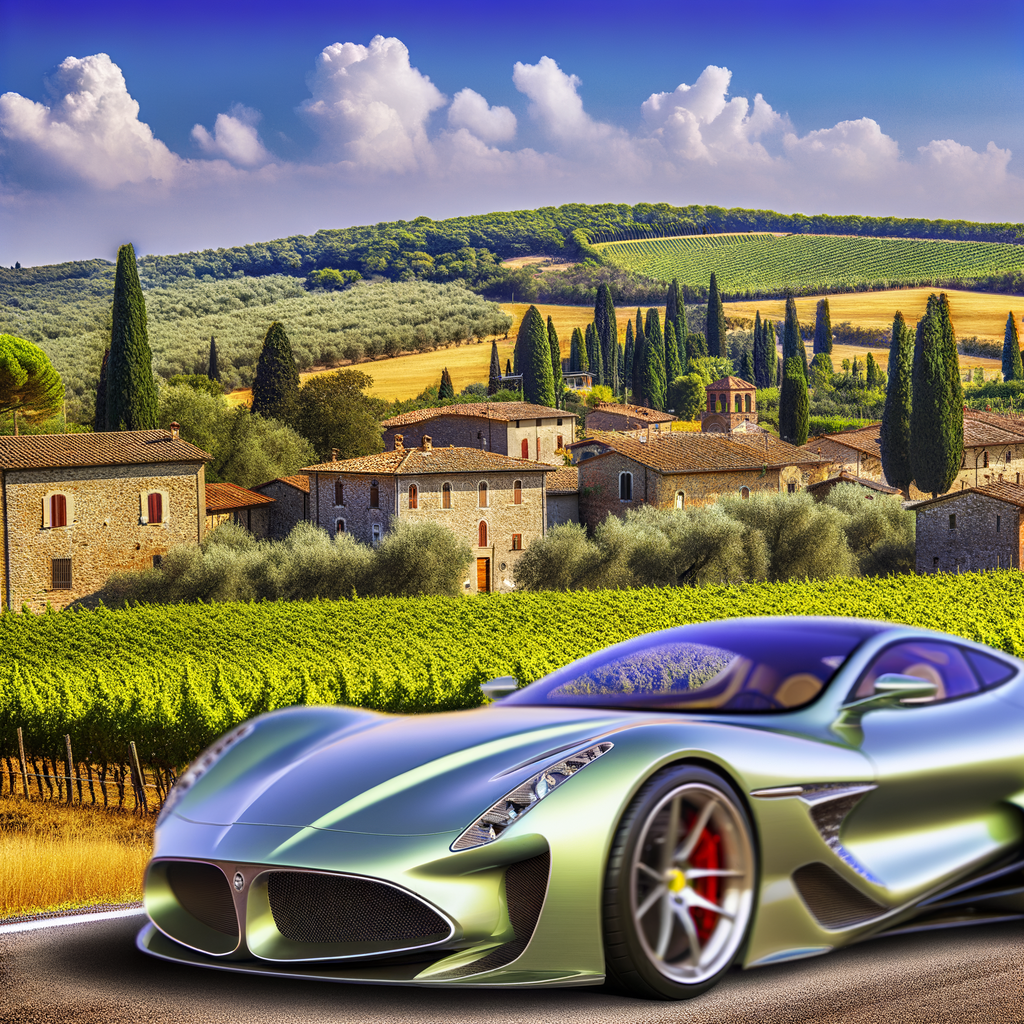 Sleek Lamborghini supercar on Italian countryside.