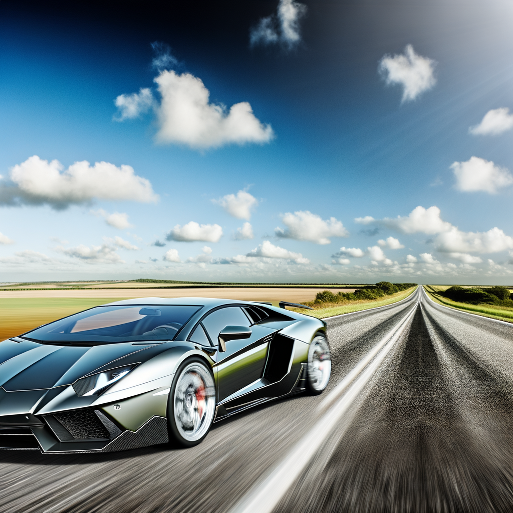 Sleek Lamborghini supercar on open road.