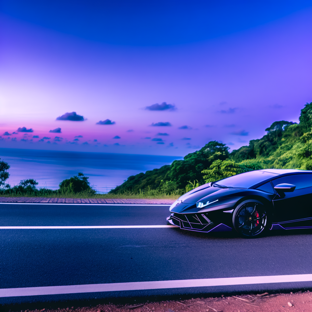 Sleek Lamborghini supercar on scenic highway.