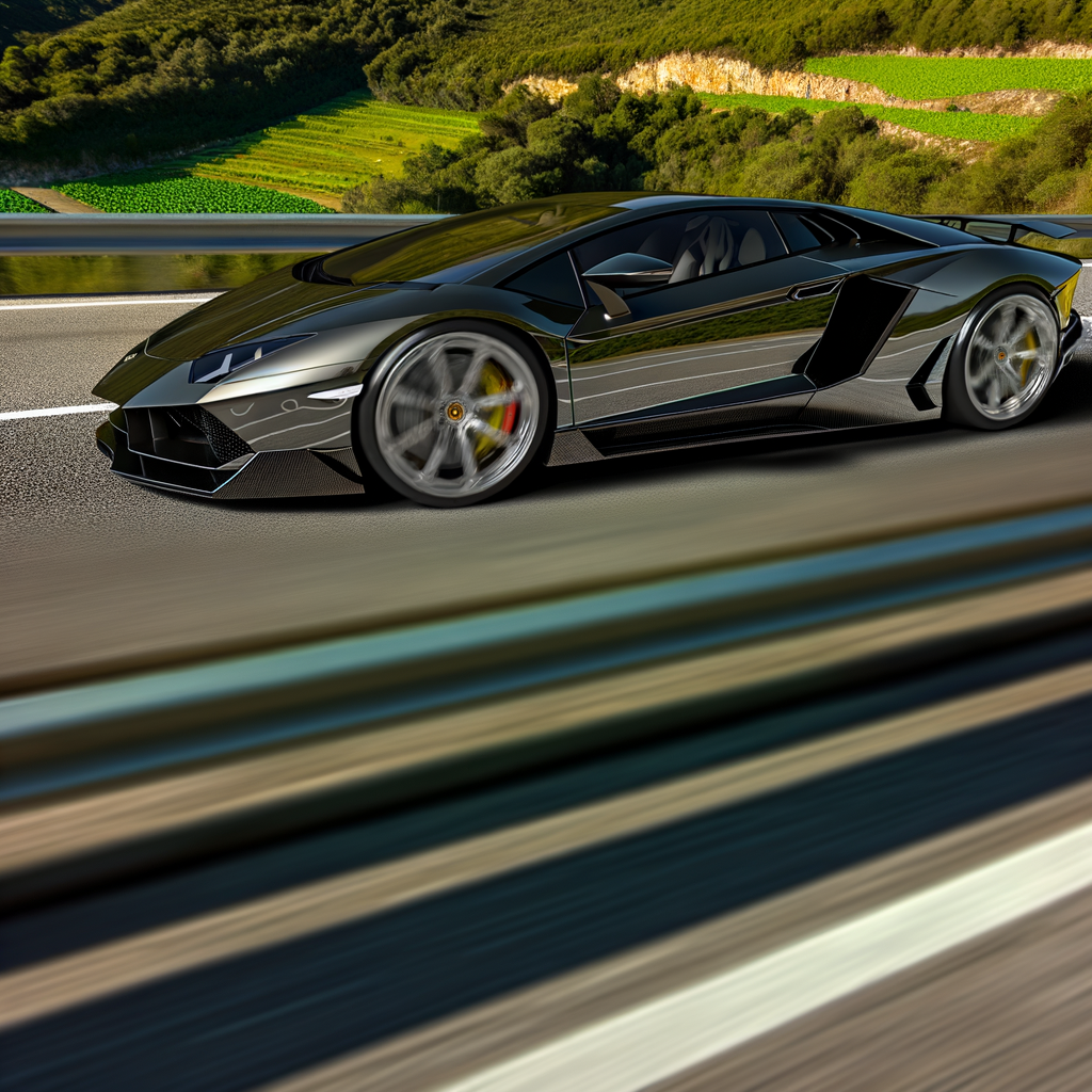 Sleek Lamborghini supercar on scenic road.