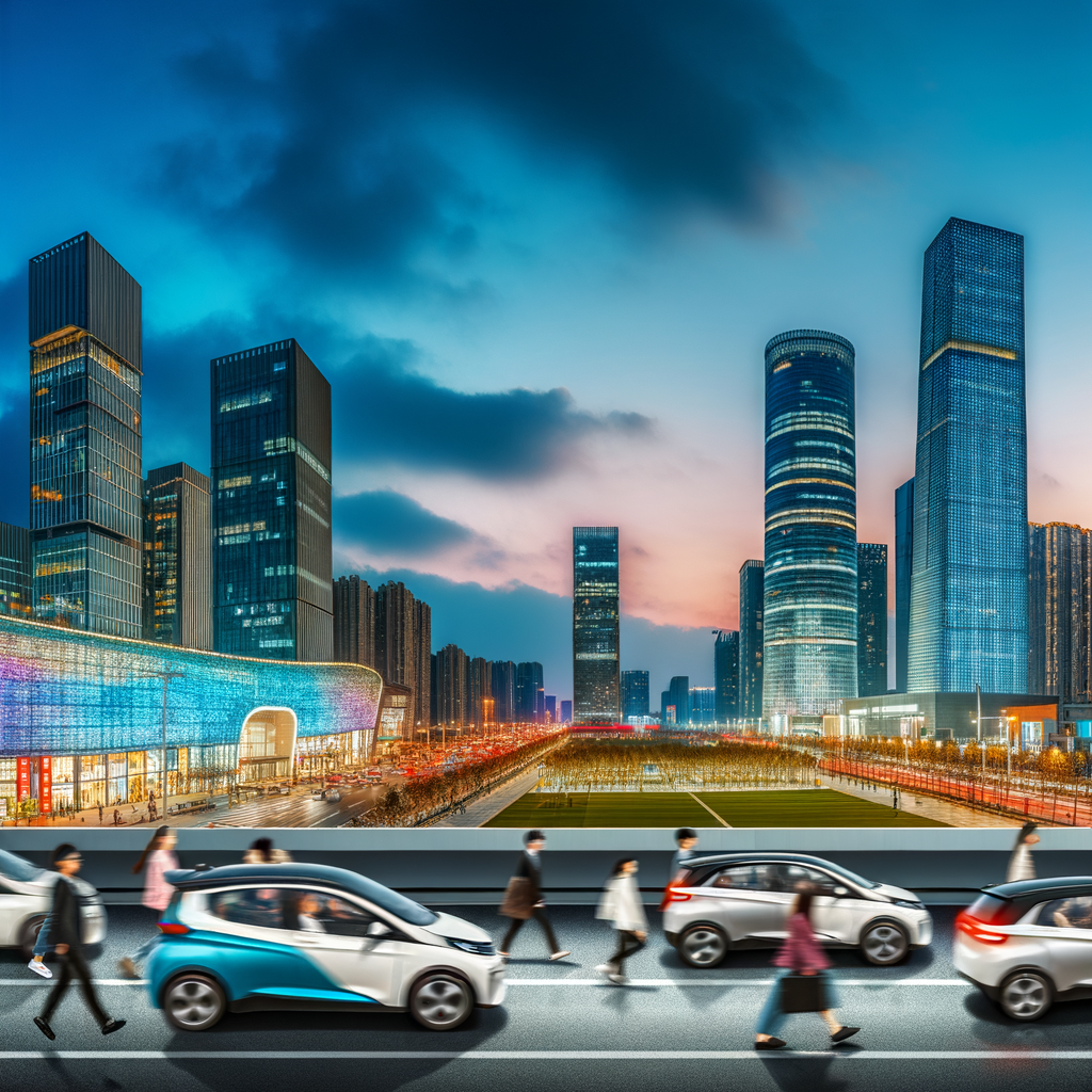 Electric cars illuminate China's urban skyline.