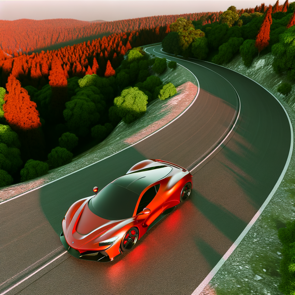 Ferrari AI-enhanced supercar on winding road.