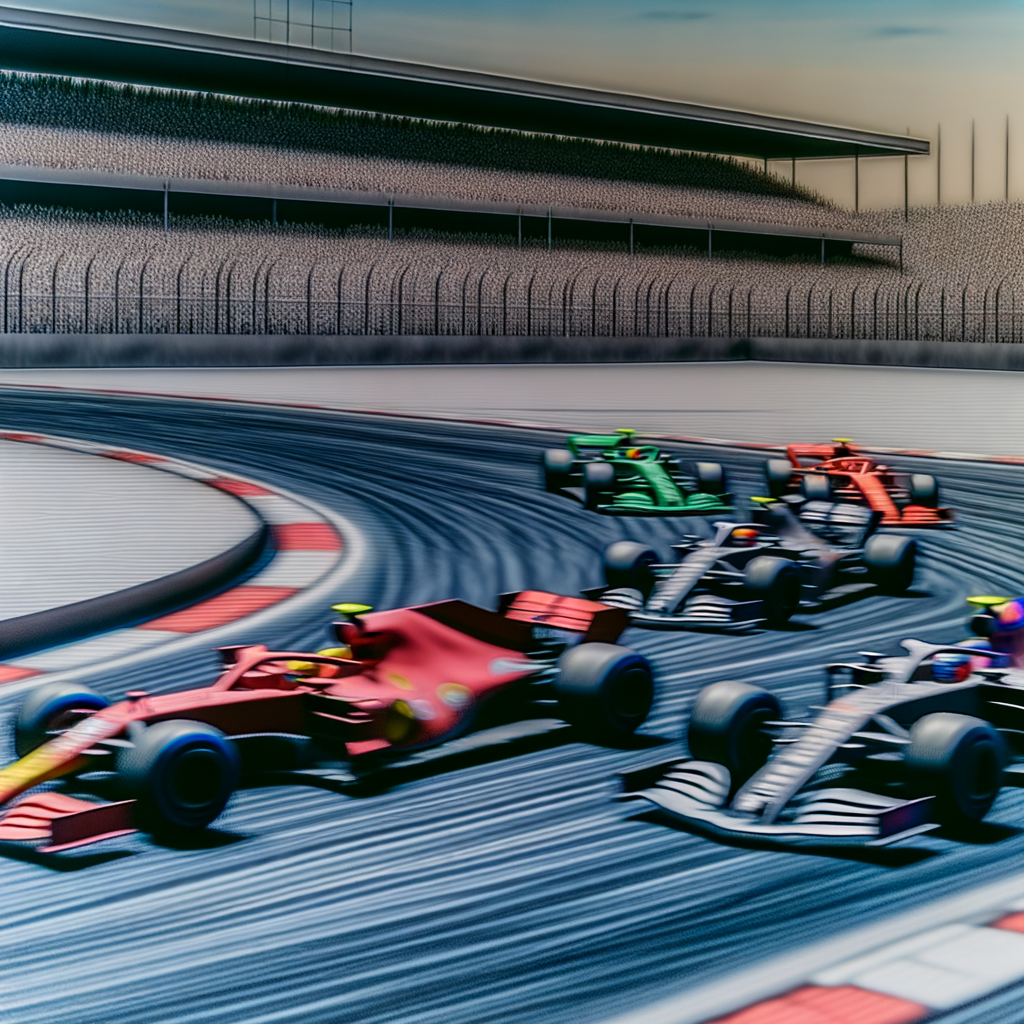 Formula 1 cars speed on iconic circuit.