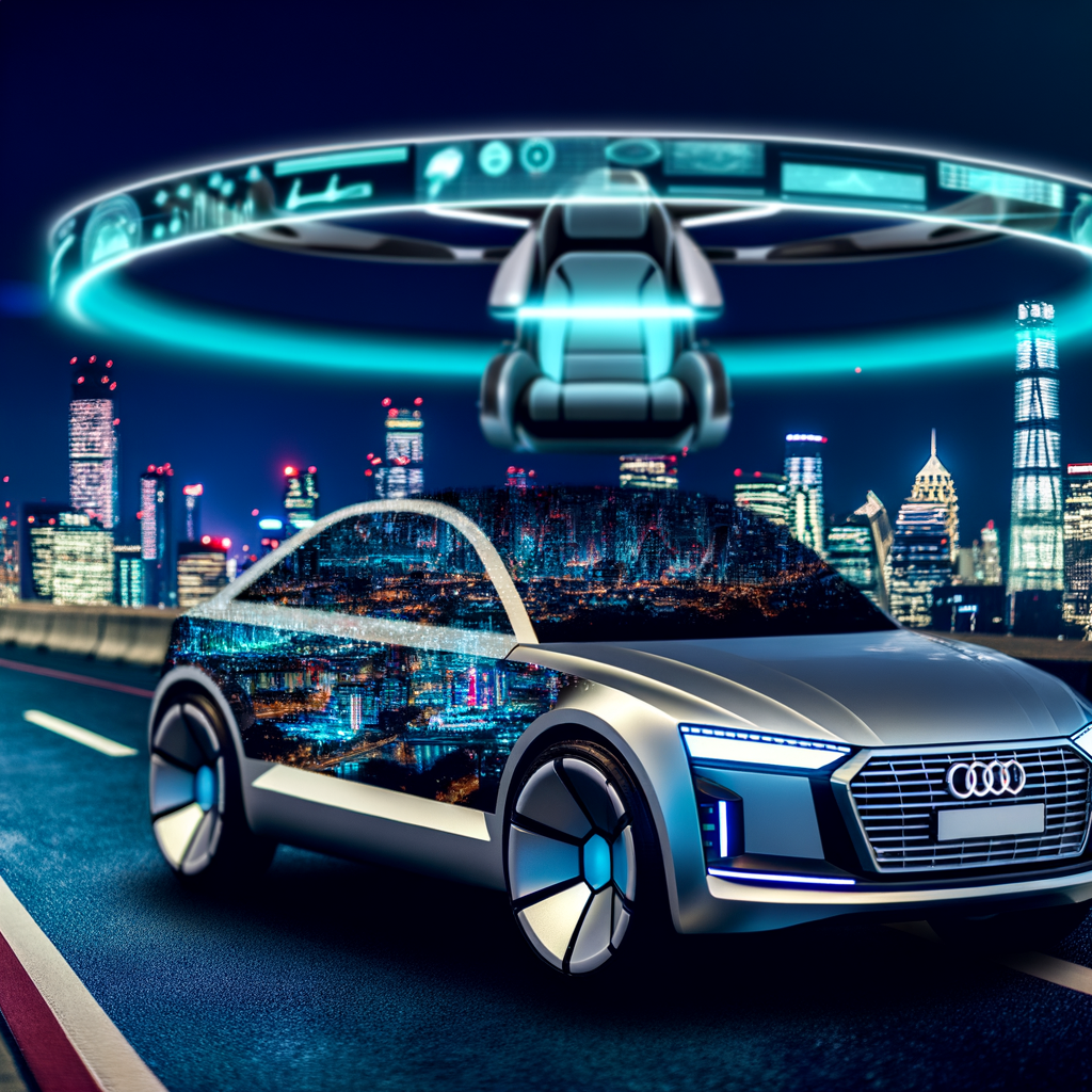 Futuristic Audi car with AI interface.