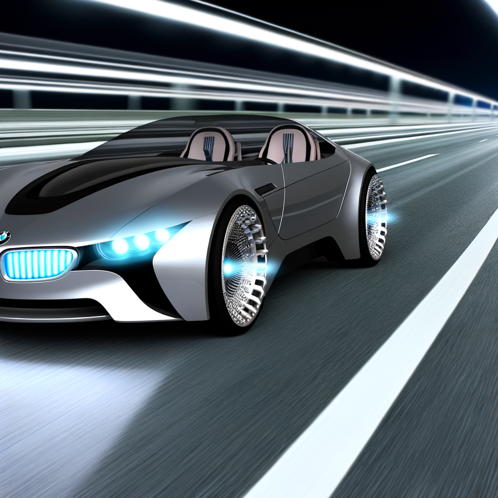 Futuristic BMW car on sleek highway.