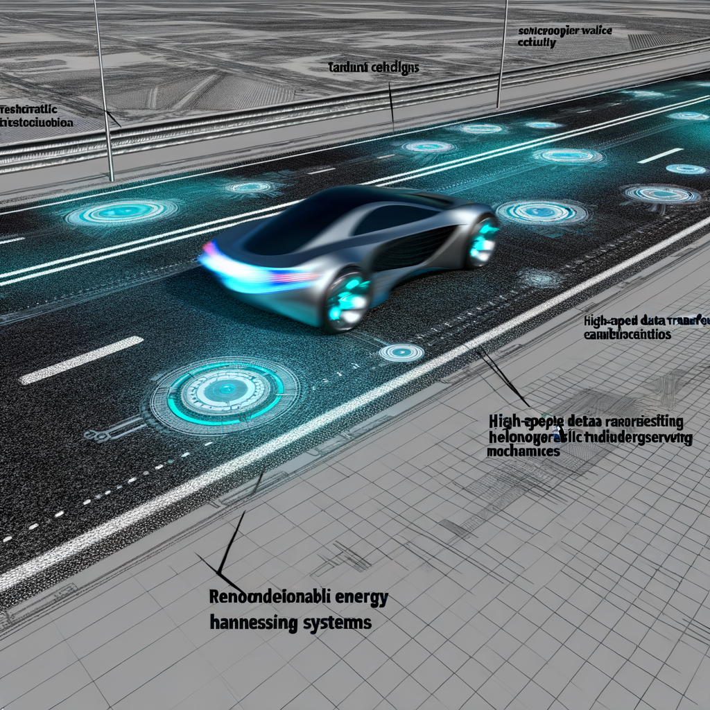 Futuristic cars driving on technology-infused road.