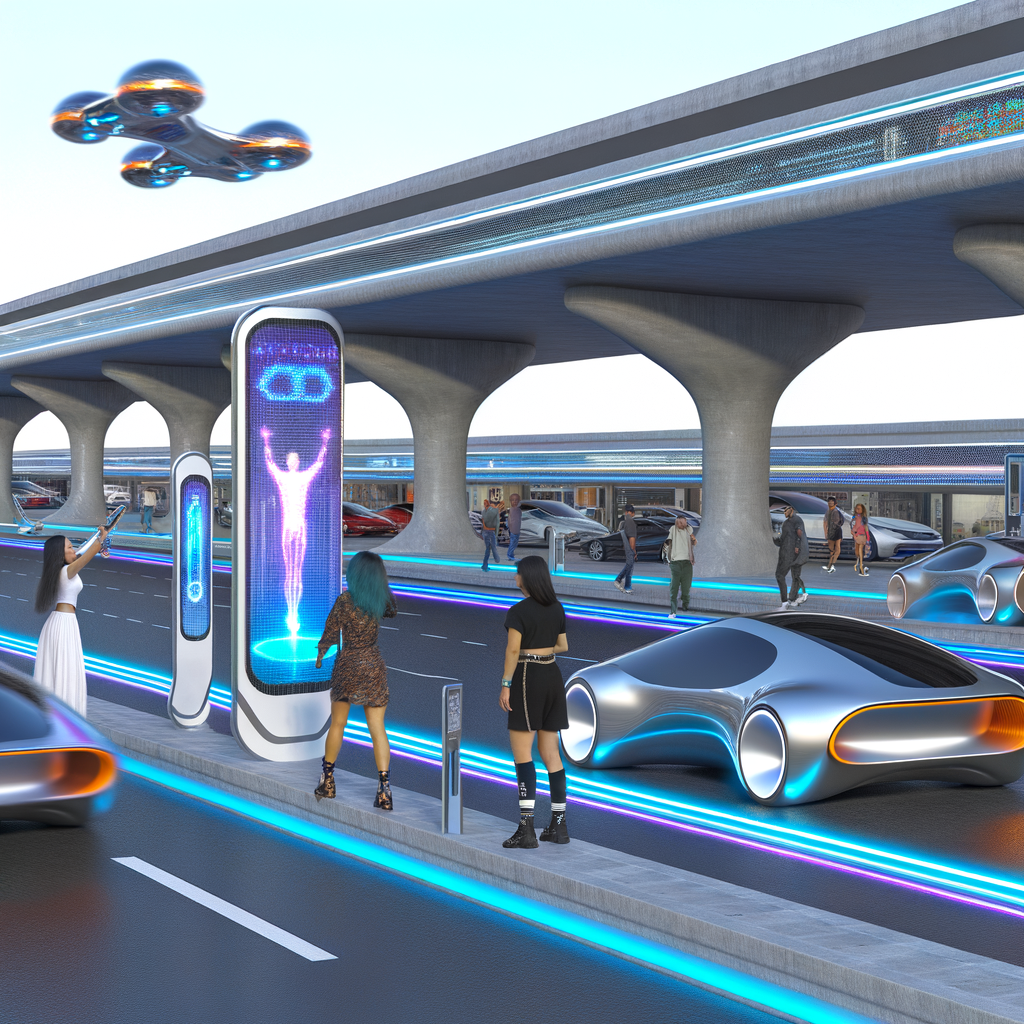 Futuristic cars, technology, and happy consumers.