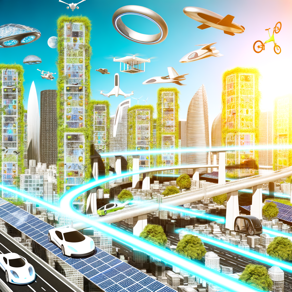 Futuristic cityscape with diverse mobility solutions.