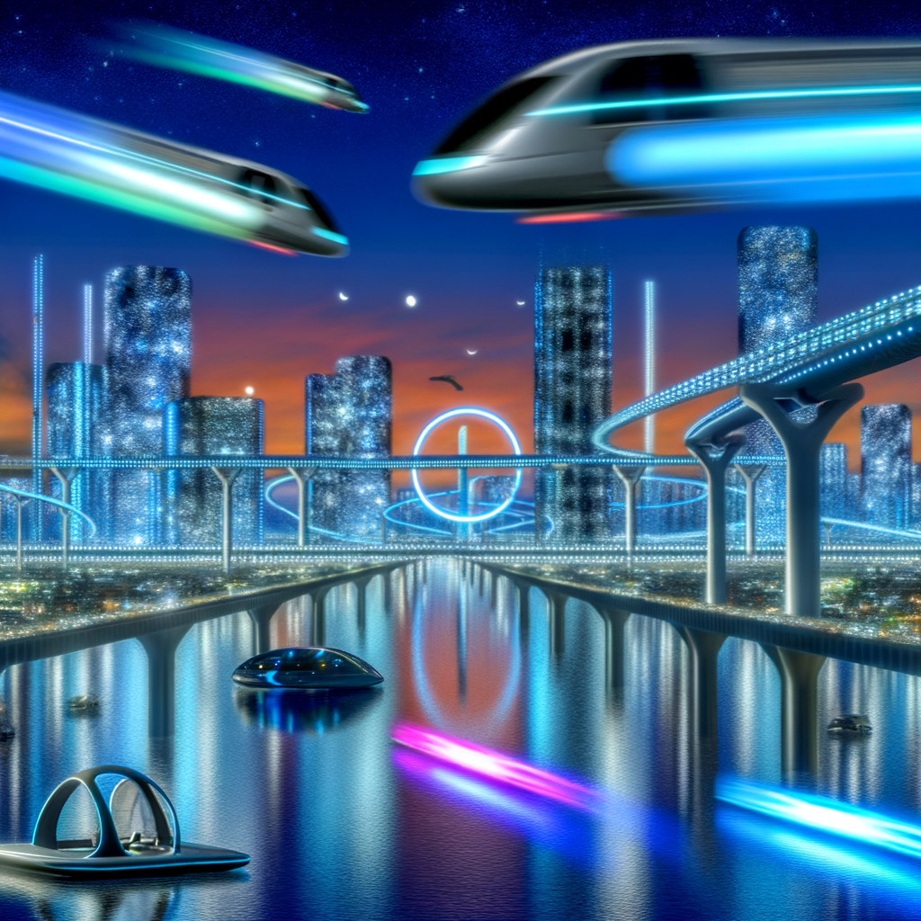 Futuristic cityscape with diverse mobility solutions.