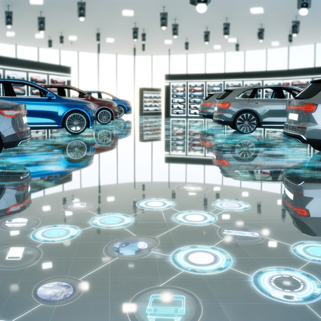 Innovative car showroom with digital interfaces.