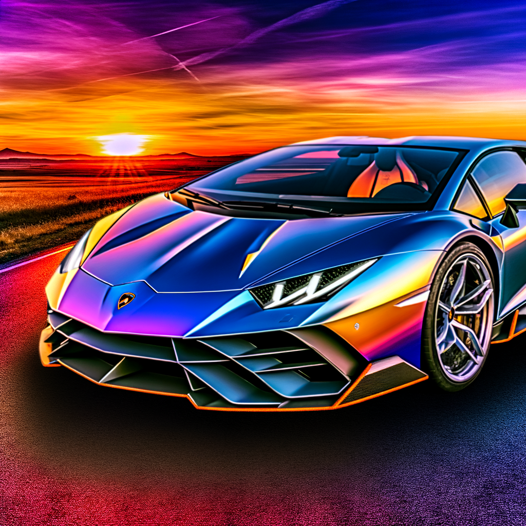 Sleek Lamborghini hybrid supercar amidst sunset.