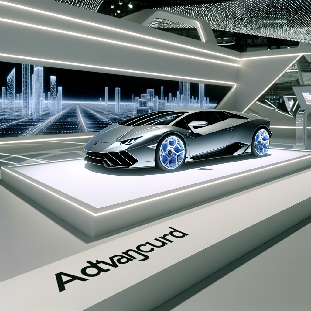 Sleek Lamborghini supercar in futuristic setting.