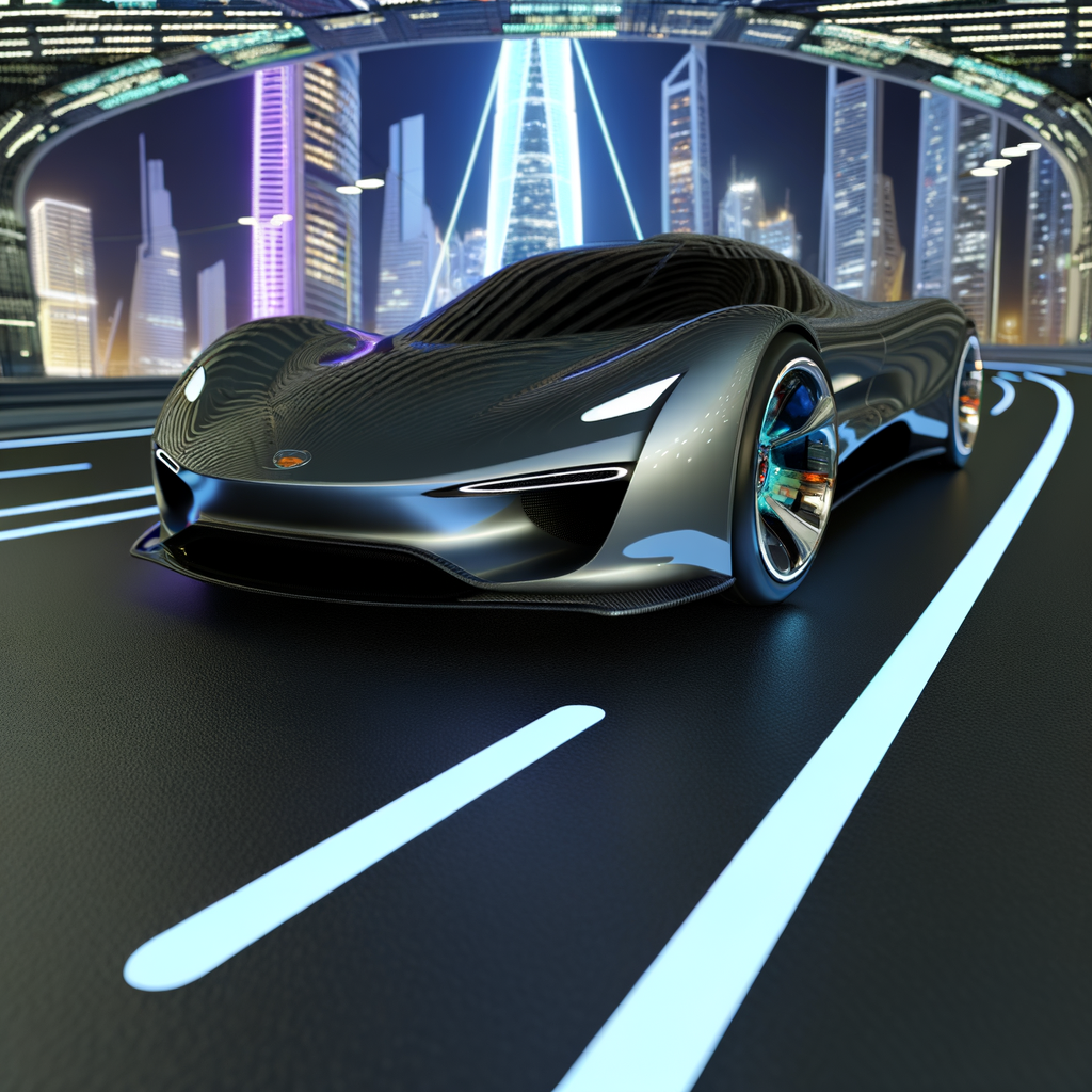 Sleek Lamborghini supercar on futuristic road.