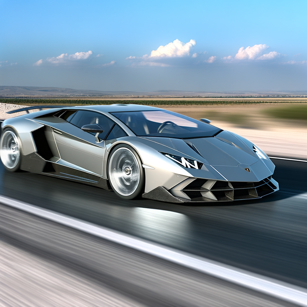 Sleek Lamborghini supercar on open road.