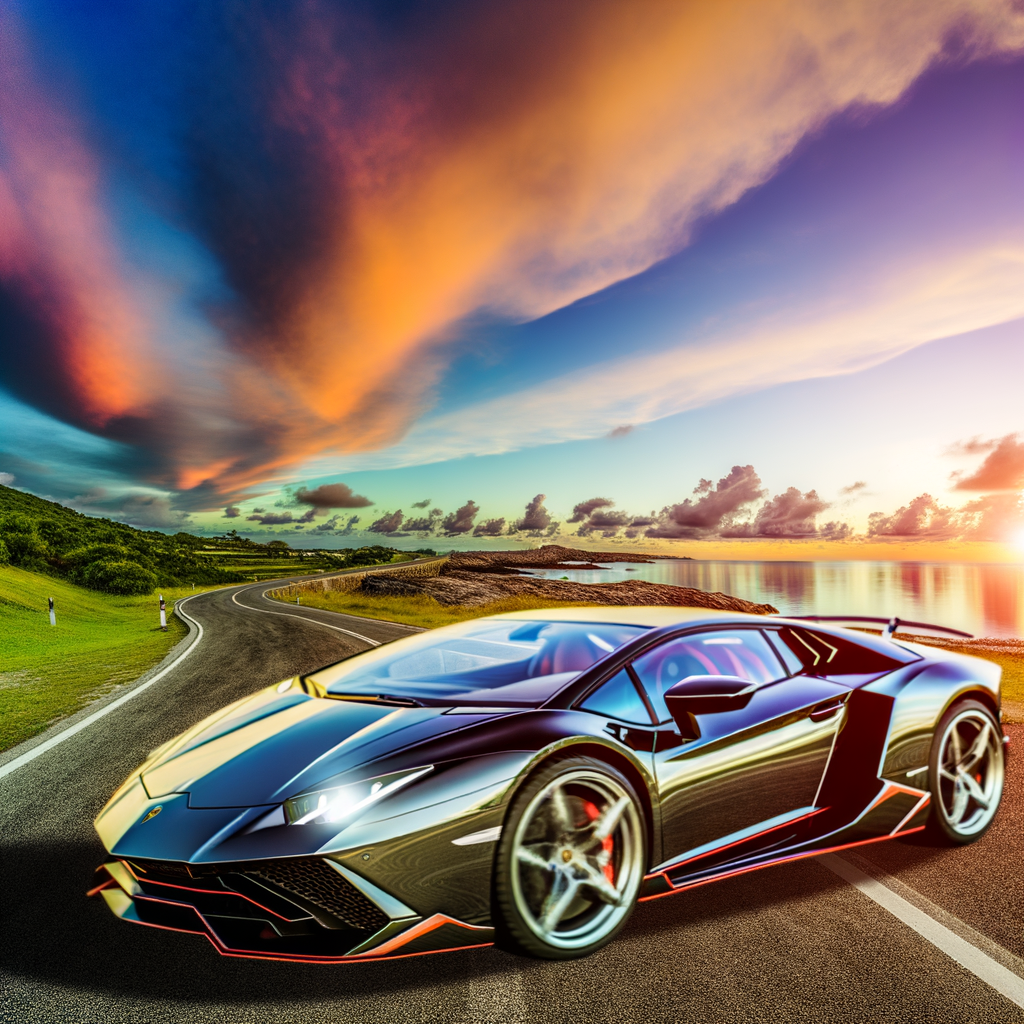 Sleek Lamborghini supercar on scenic road.