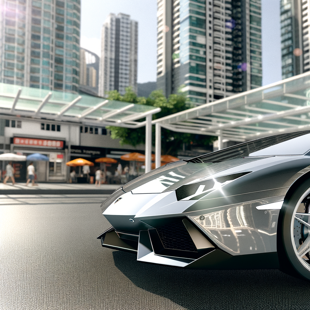 Sleek Lamborghini supercar on urban street.