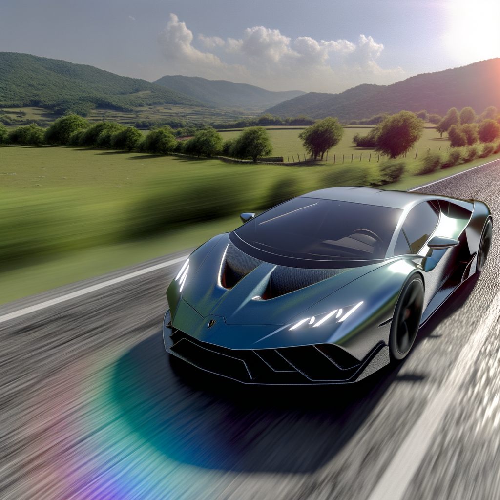 Sleek Lamborghini supercar on winding road.