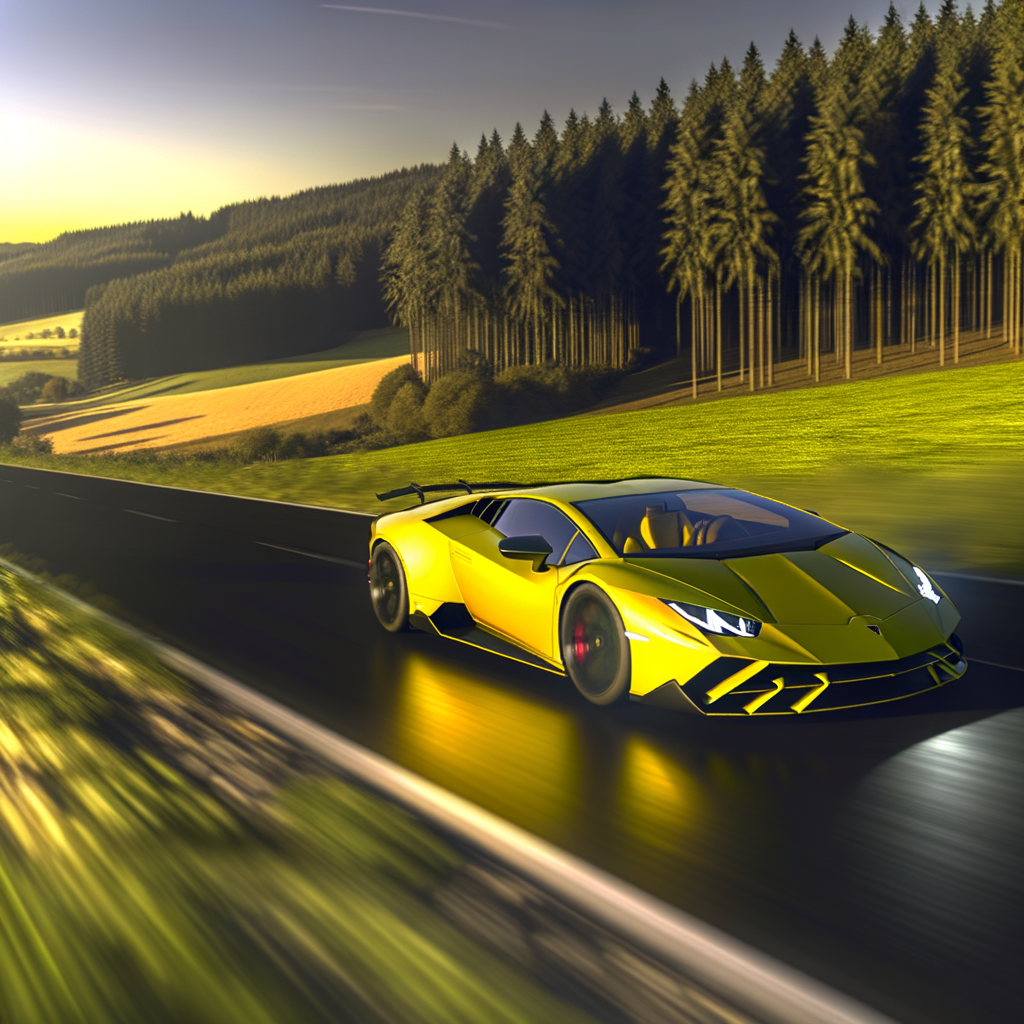 Sleek Lamborghini supercar on winding road.