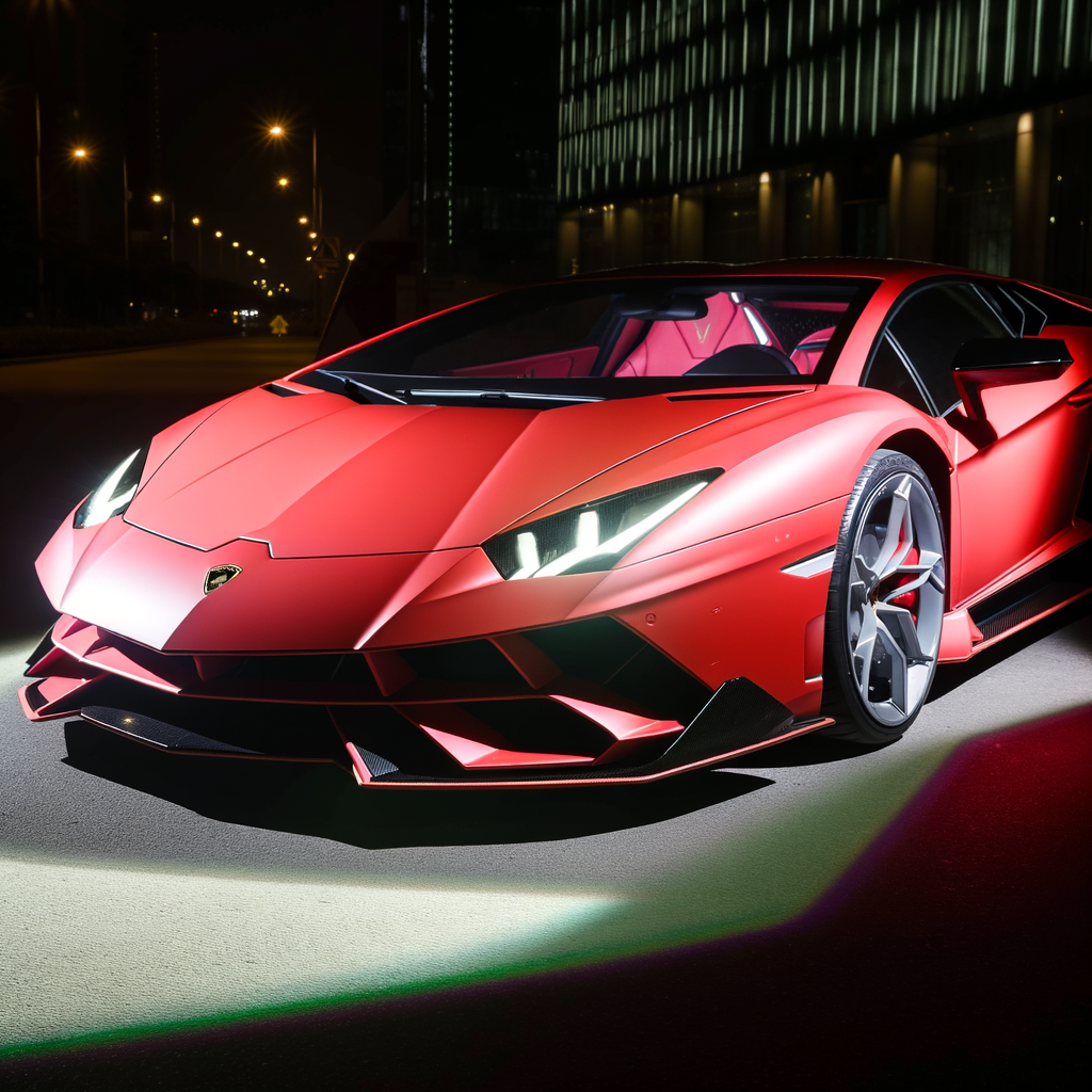 Sleek Lamborghini supercar with dynamic lighting.