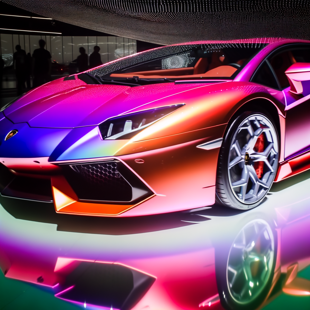 A sleek Lamborghini supercar on display.