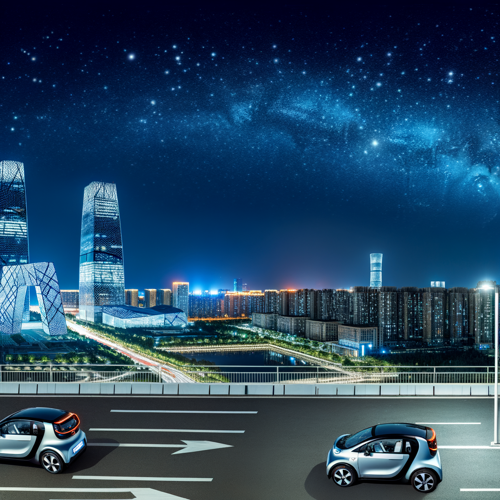 EVs lead amidst China's urban skyline.