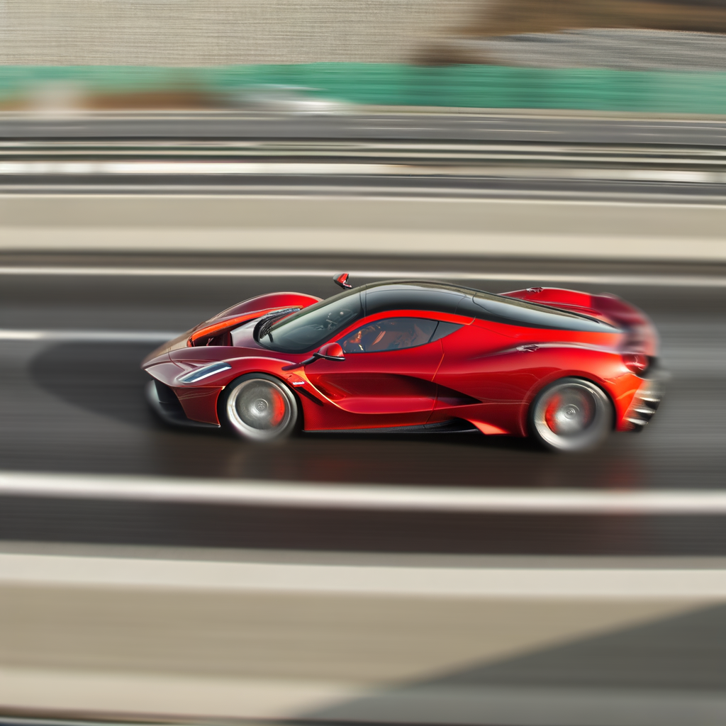 Ferrari supercar in motion, epitomizing luxury.