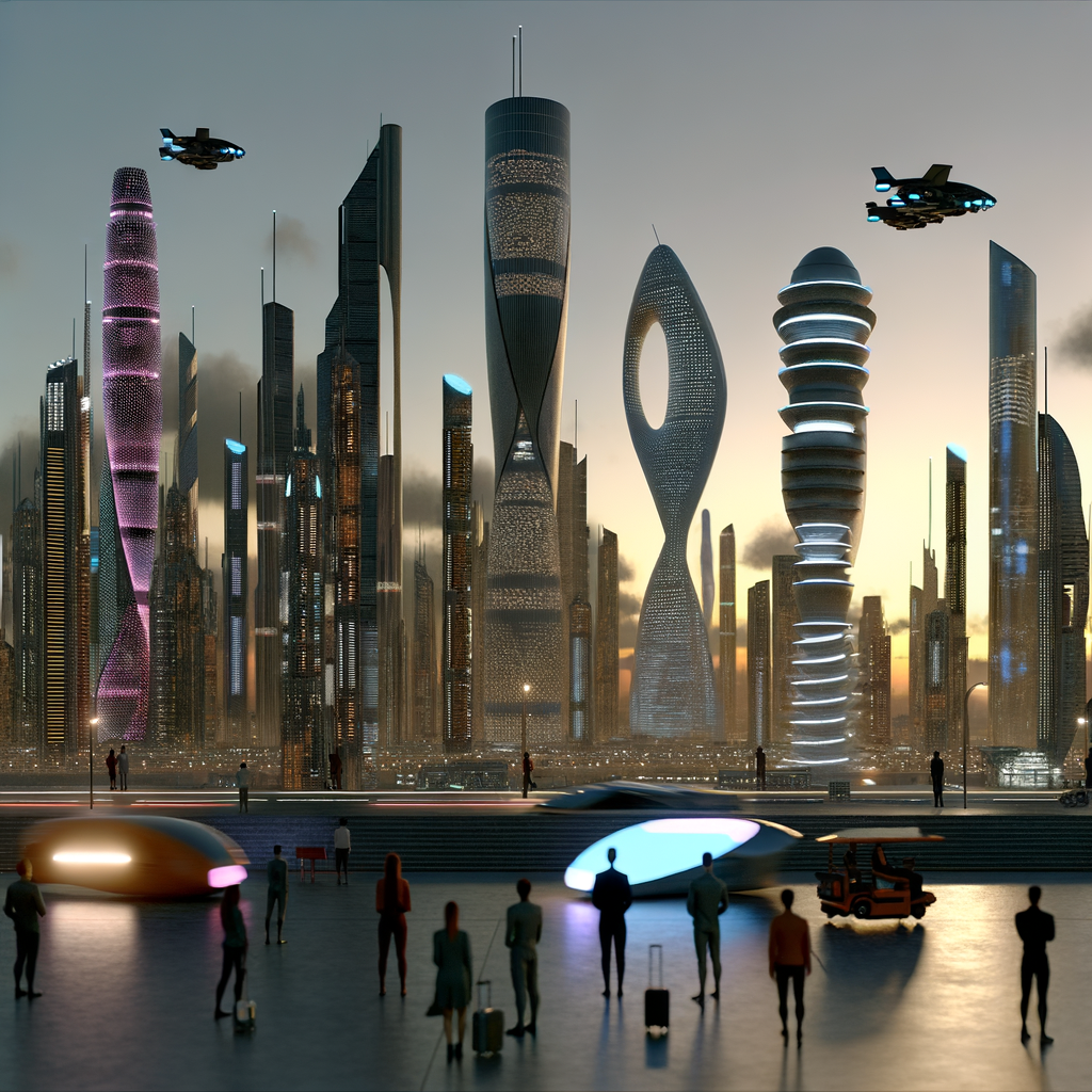 Futuristic cityscape with diverse mobility options.