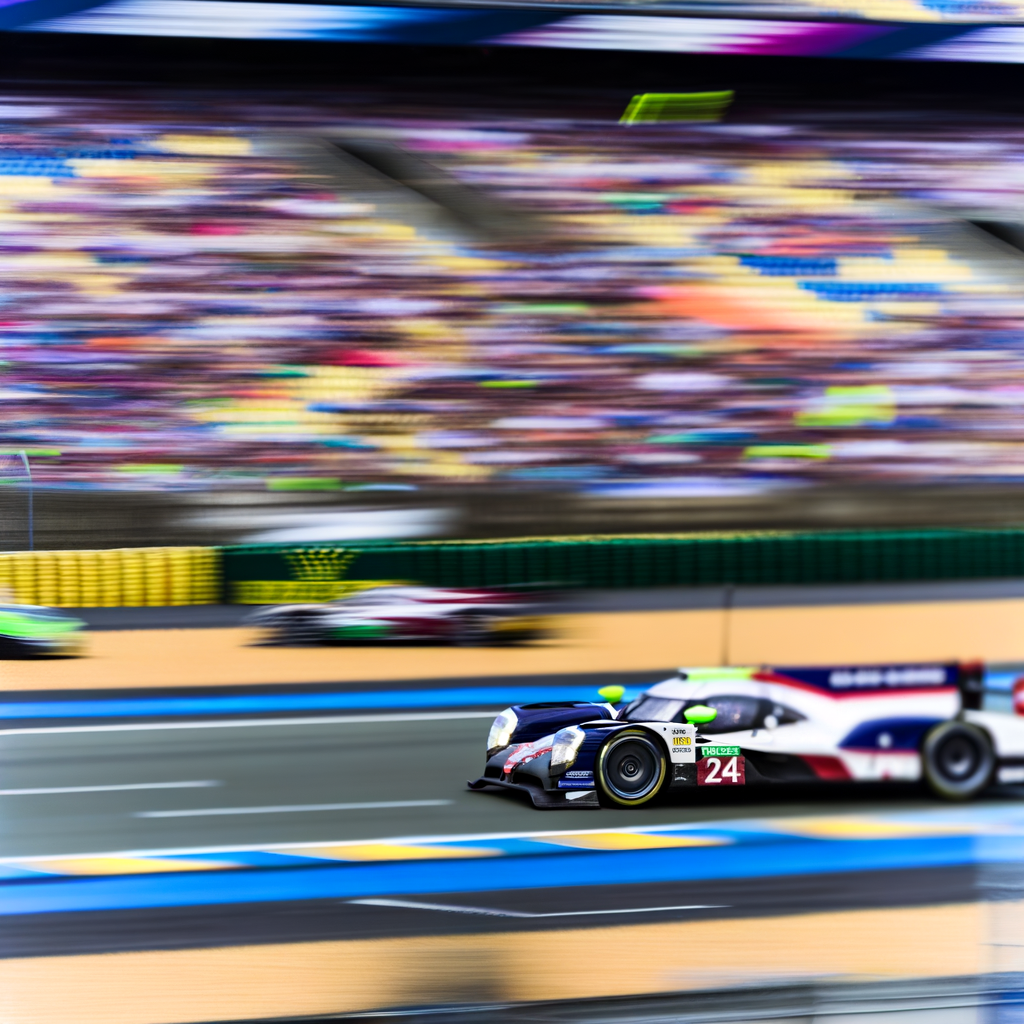 Le Mans racers captured in dynamic motion.