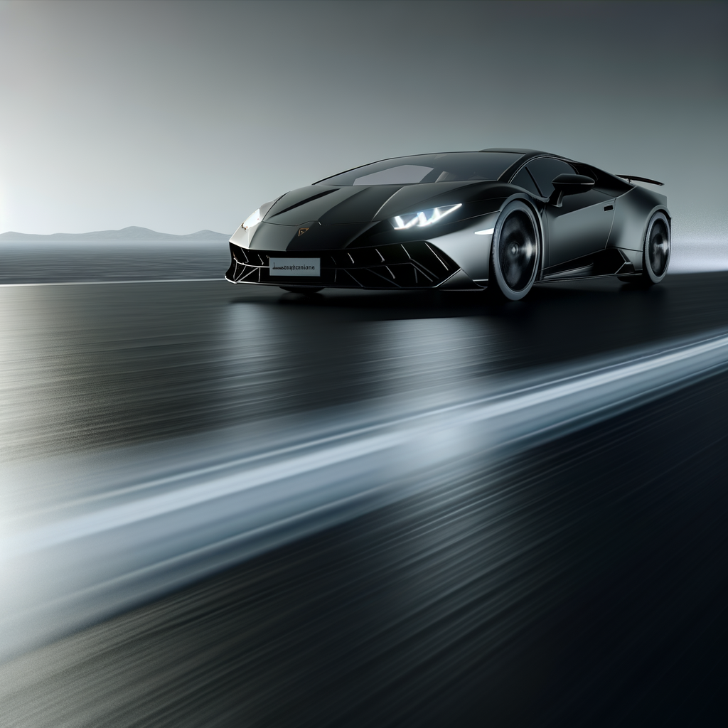 Sleek Lamborghini supercar on futuristic road.