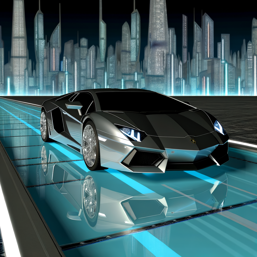 Sleek Lamborghini supercar on futuristic road.