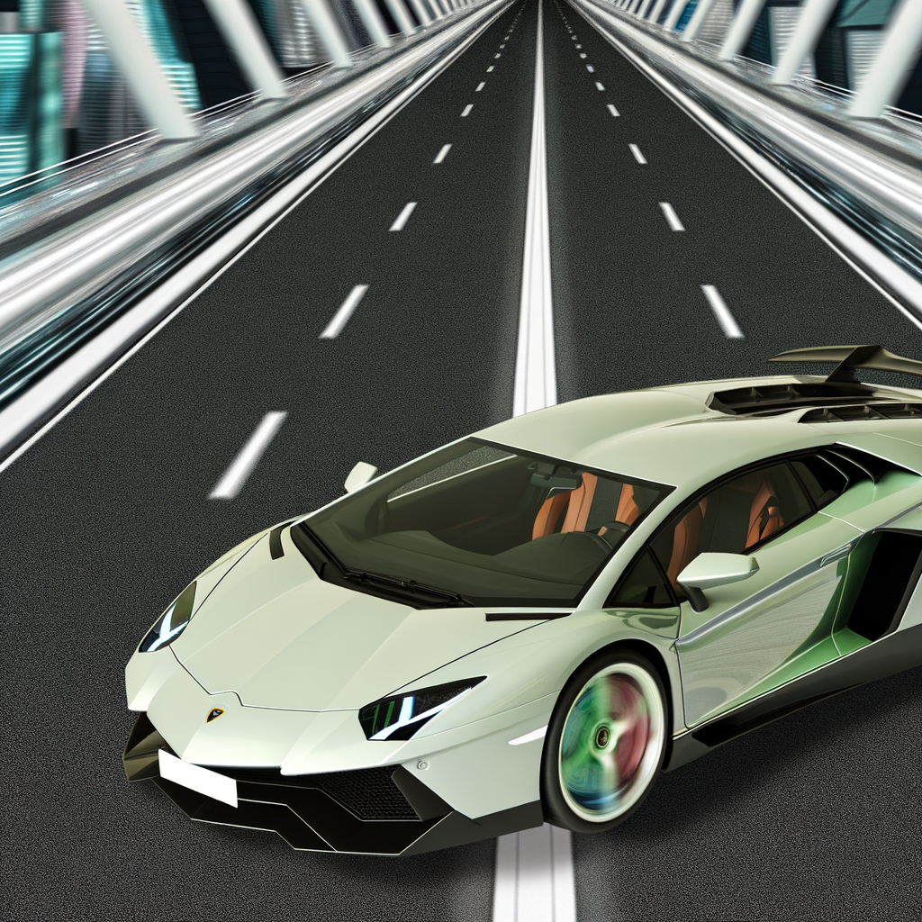 Sleek Lamborghini supercar on futuristic road.