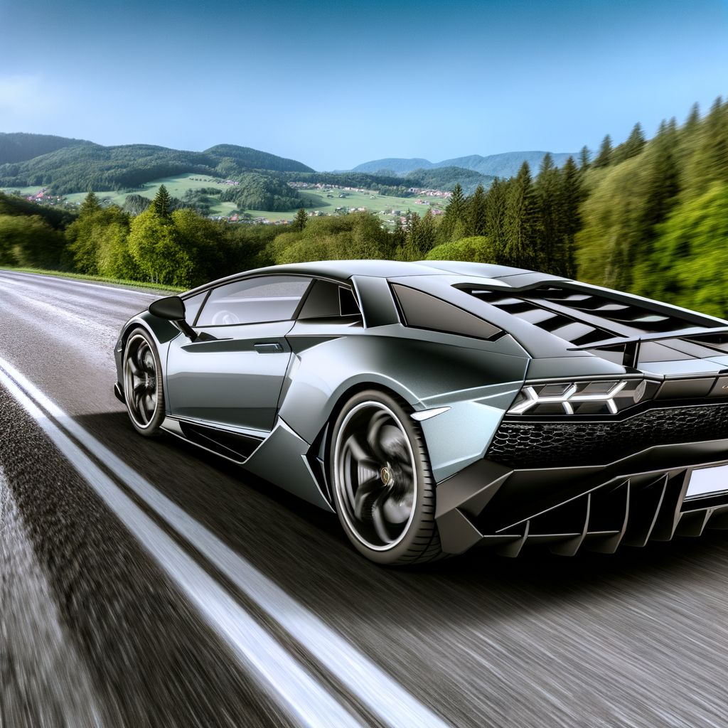 Sleek Lamborghini supercar on scenic road.