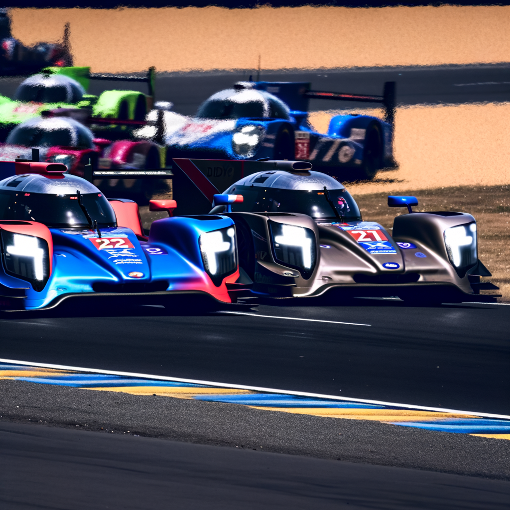 Thrilling Le Mans race, captured mid-action.